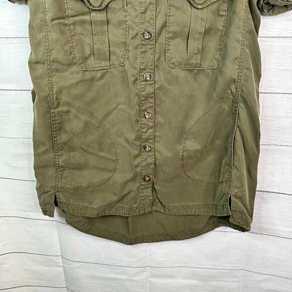 Free People Medium Green Utility Button Front Cuffed Sleeve Tunic Mini Dress - Picture 4 of 9